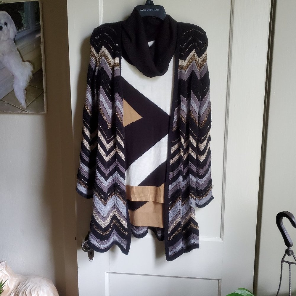 Dana Buchman Knit Cowel Neck Sweater & Inc Crocheted Cardigan L 10-12